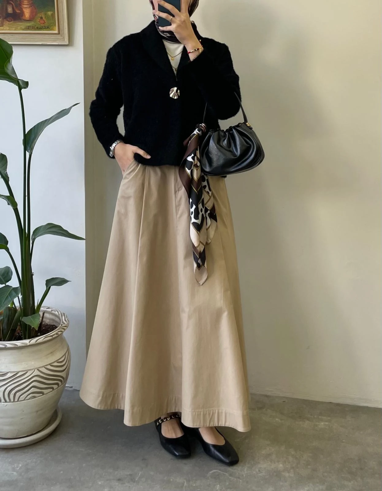 Tek Düğme Angora Hırka - siyah