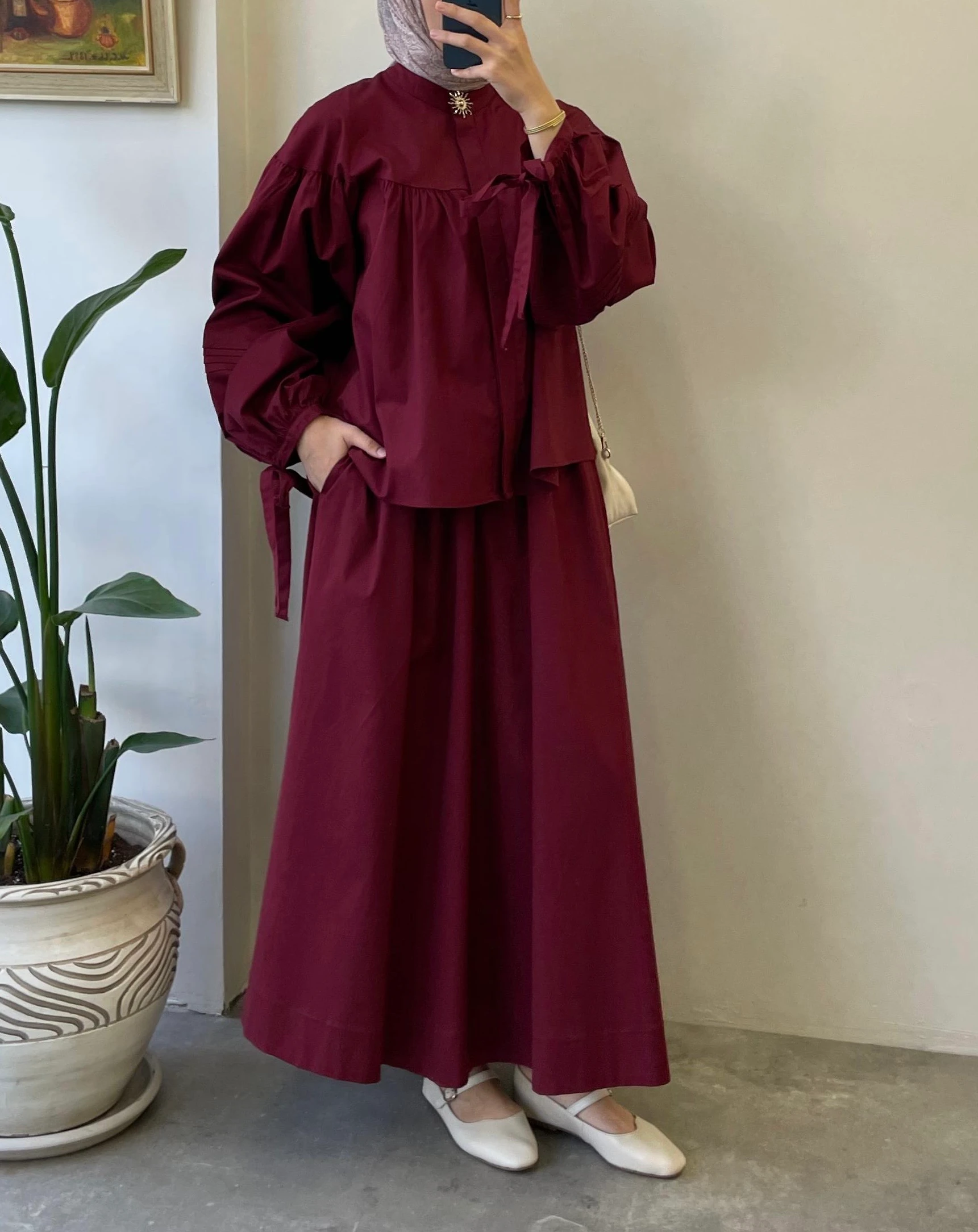 Nervür Detay Poplin Etekli Takım