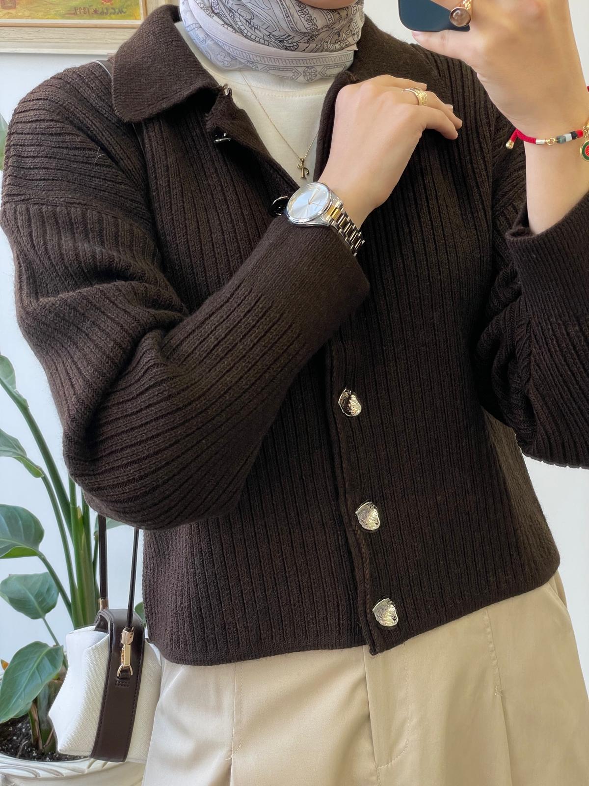 Kalp Aksesuarlı Dokuma Hırka - Acı kahve