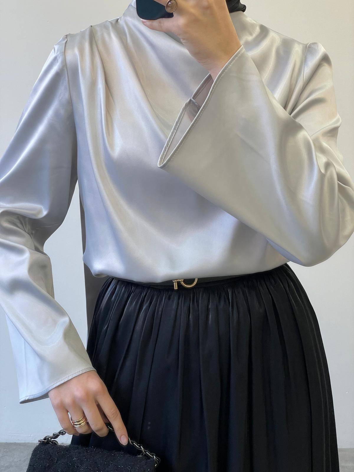 Rosa Saten Bluz - Gümüş