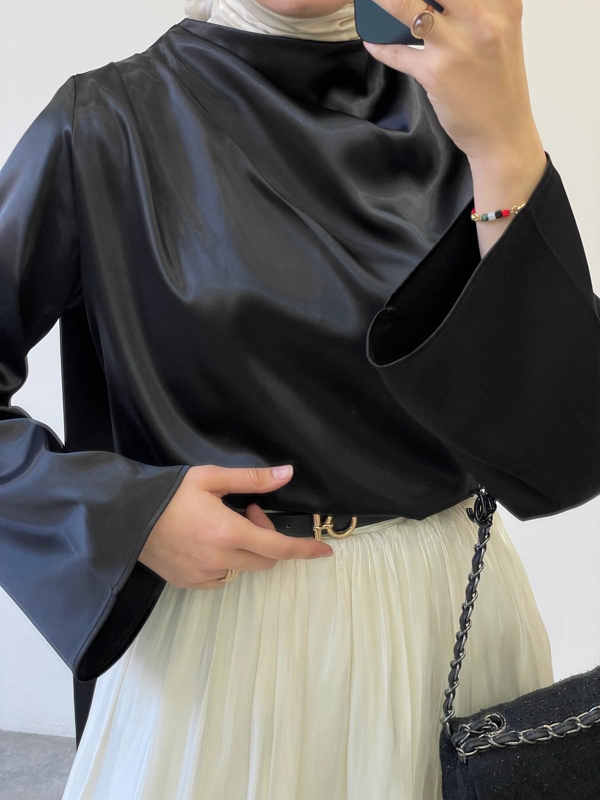 Rosa Saten Bluz - siyah