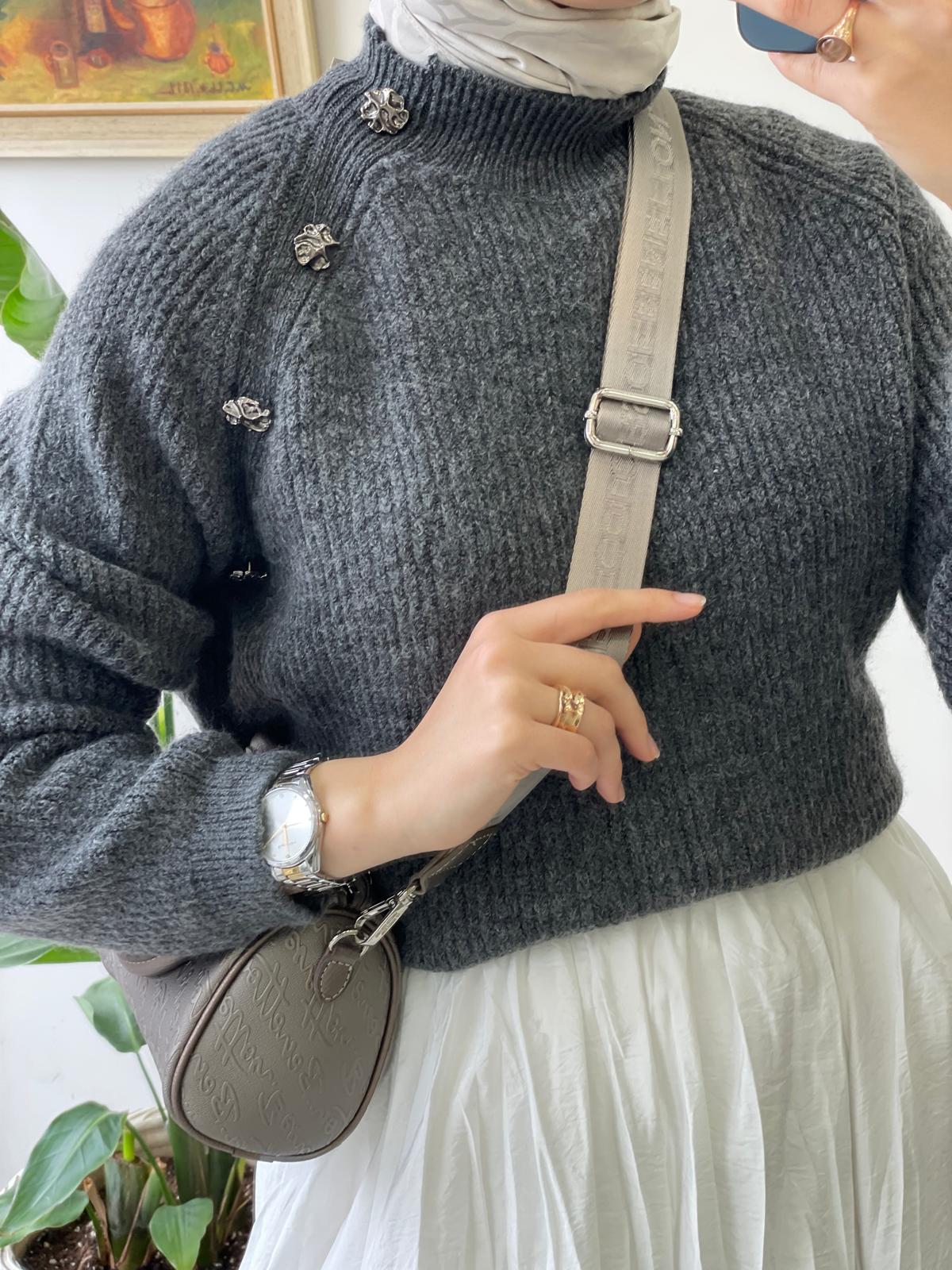 Düğme Detaylı Kazak - Antrasit