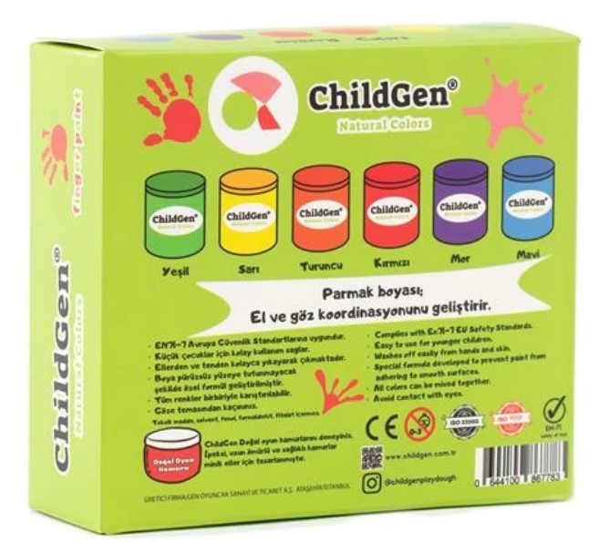 CHİLDGEN PARMAK BOYA 6'LI MİNİ SET -(50 ml x 6)  MOR,KIRMIZI,SARI,MAVİ,TURUNCU,YEŞİL