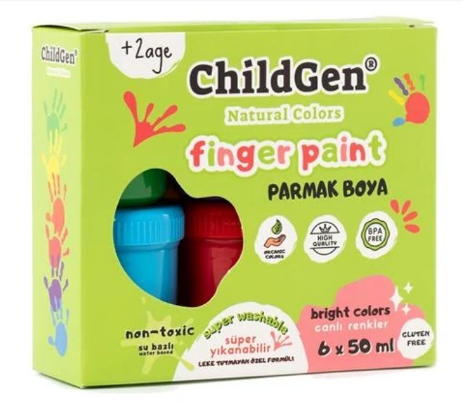 CHİLDGEN PARMAK BOYA 6'LI MİNİ SET -(50 ml x 6)  MOR,KIRMIZI,SARI,MAVİ,TURUNCU,YEŞİL