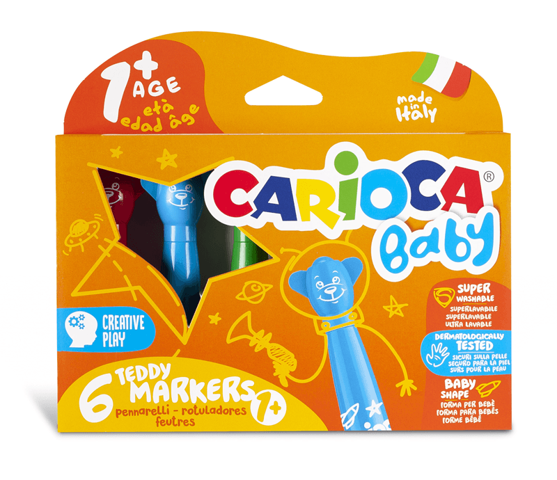  CARİOCA TEDDY JUMBO BEBEK SÜPER YIKANABİLİR KEÇELİ BOYA  KALEMİ 6'LI +1 YAŞ