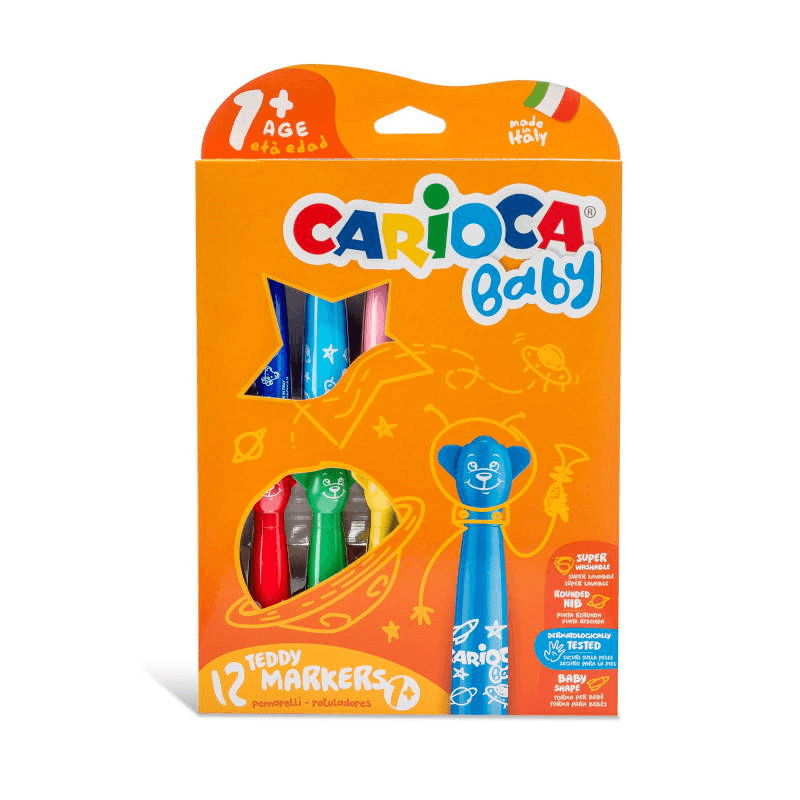CARİOCA TEDDY JUMBO BEBEK SÜPER YIKANABİLİR KEÇELİ BOYA  KALEMİ 12'Lİ +1 YAŞ