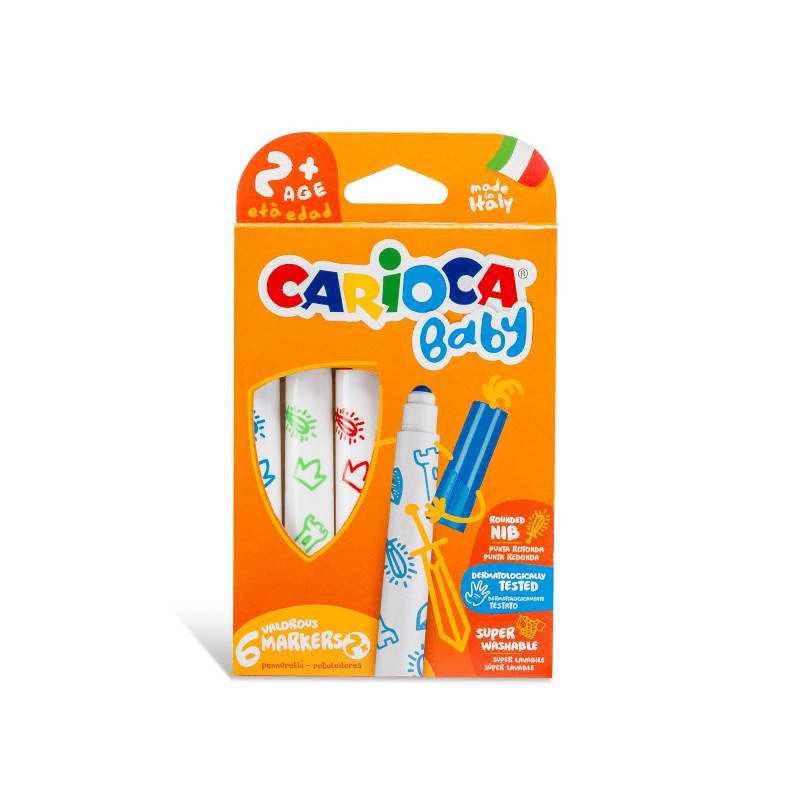  CARİOCA JUMBO BEBEK SÜPER YIKANABİLİR KEÇELİ BOYA KALEMİ 6'LI  (+2 YAŞ)