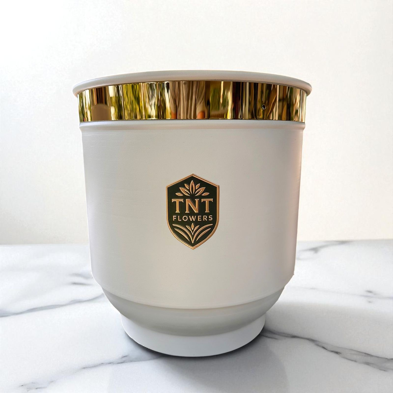 Miami Beyaz Gold Metal Saksı Orta Boy