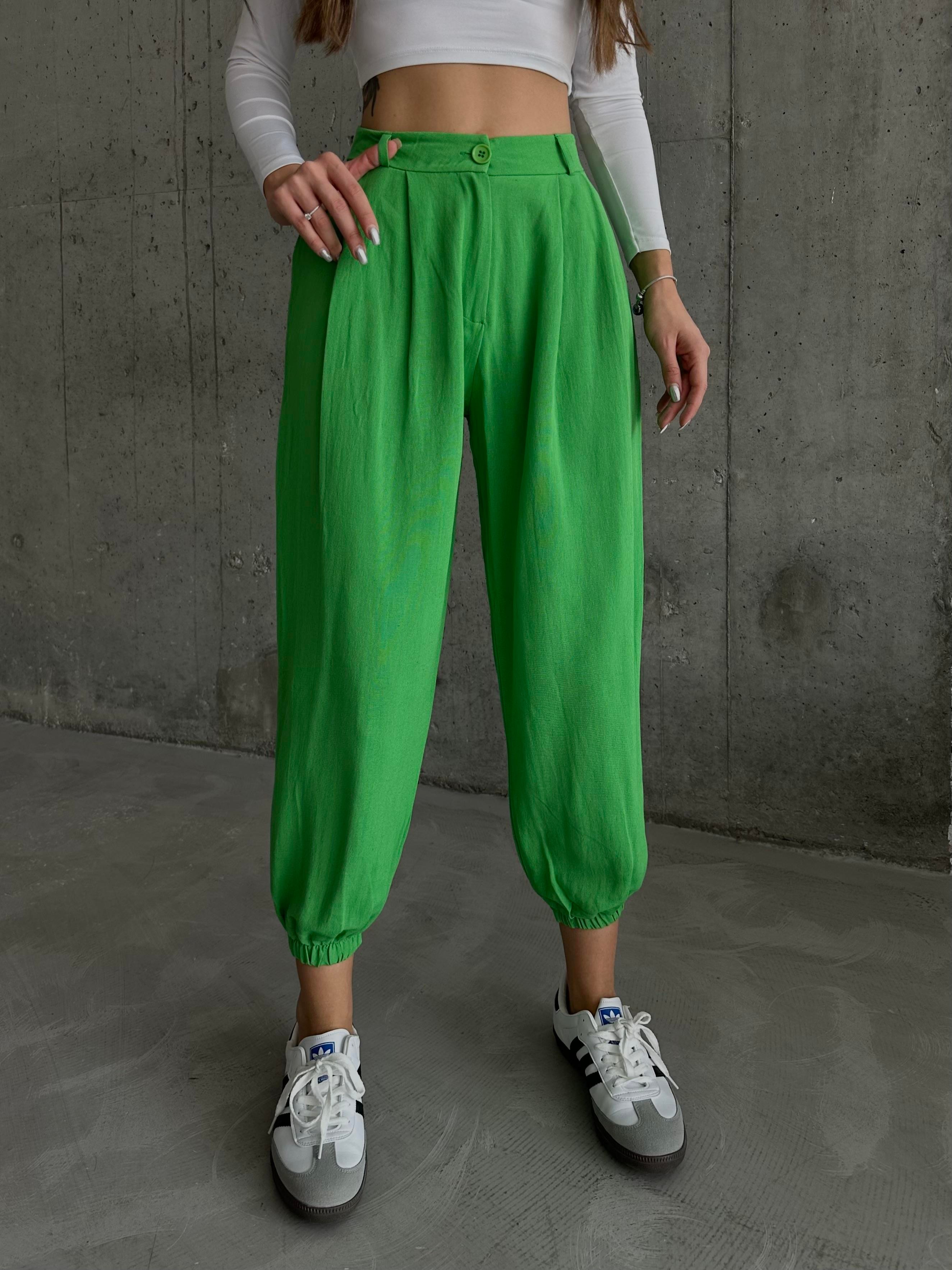 Keten Jogger Pantolon Çimen Yeşili