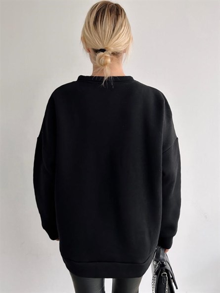 Tourists Baskı Oversize Sweatshirt Siyah