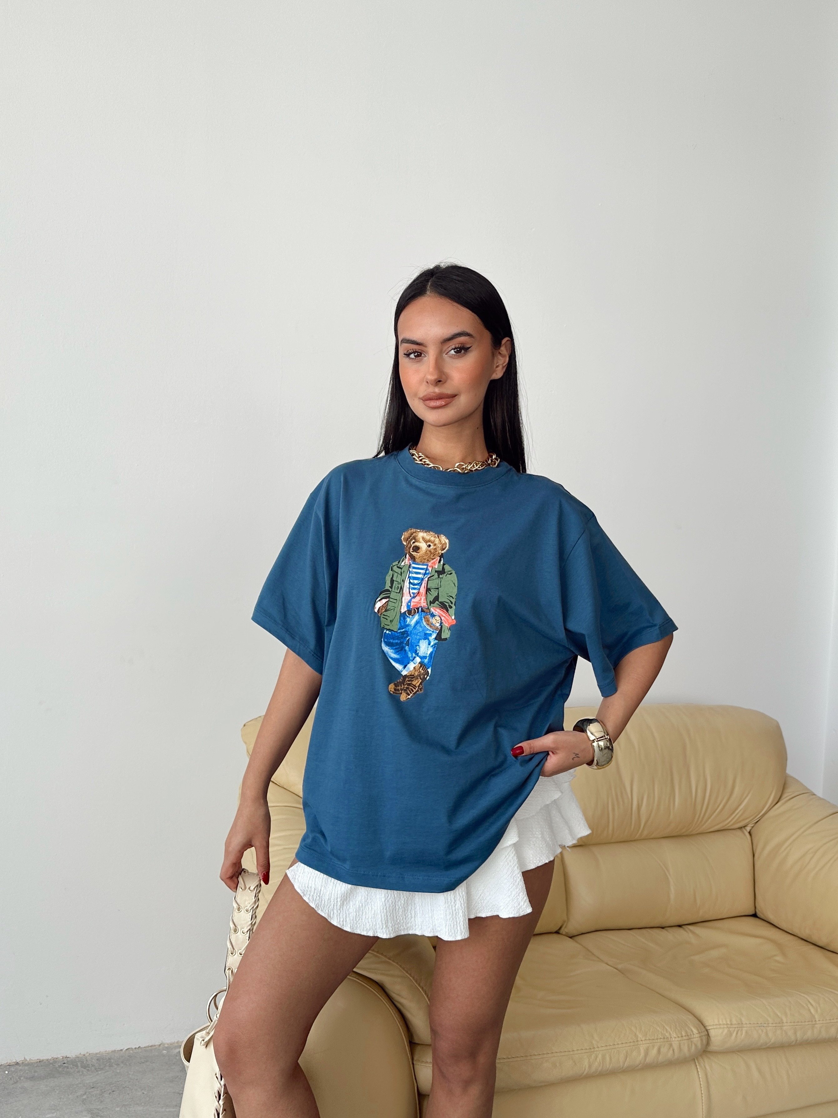 Big Bear Baskı T-shırt - İndigo