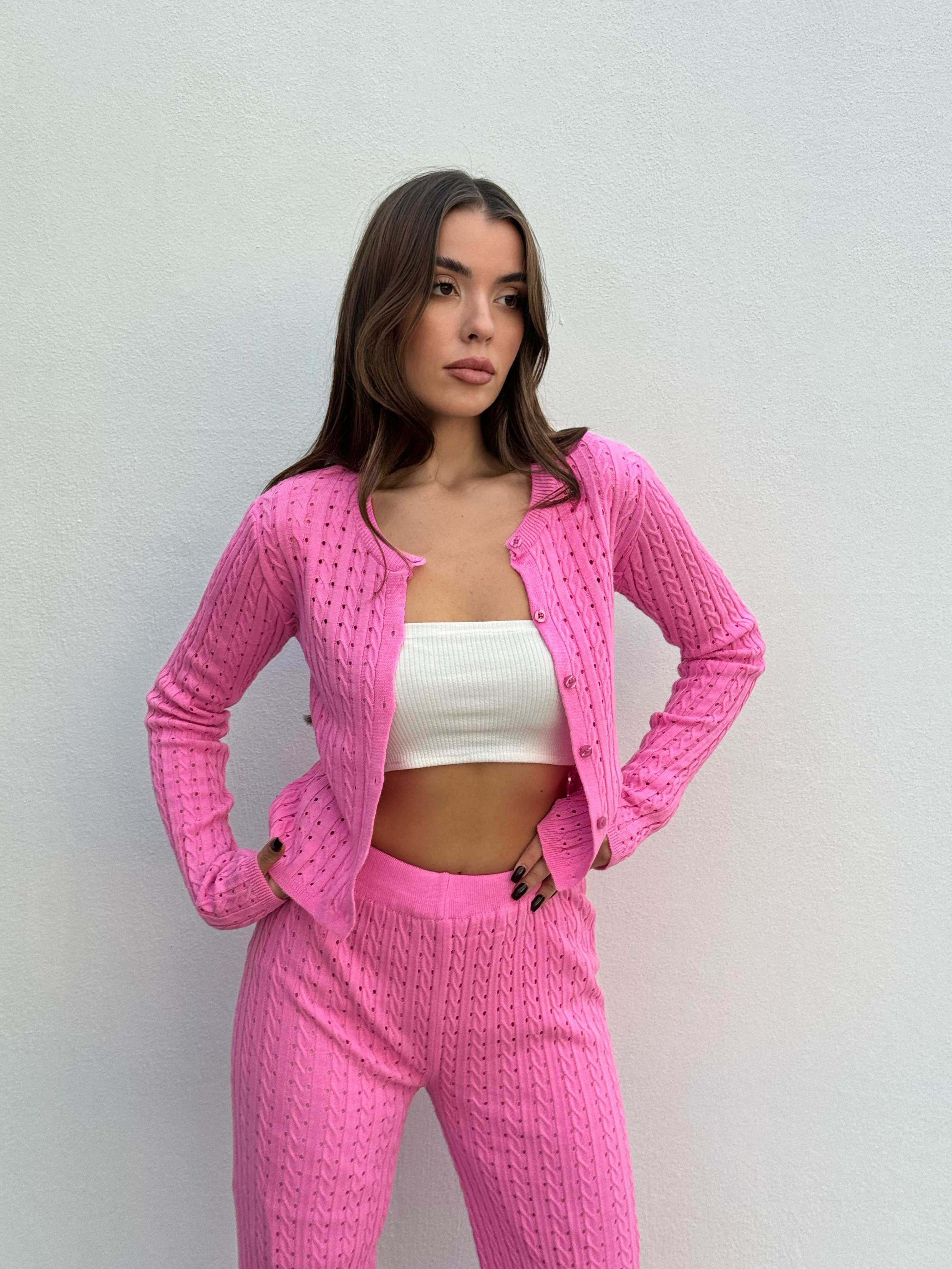 Sarmal Örgü Triko Bluz Pembe