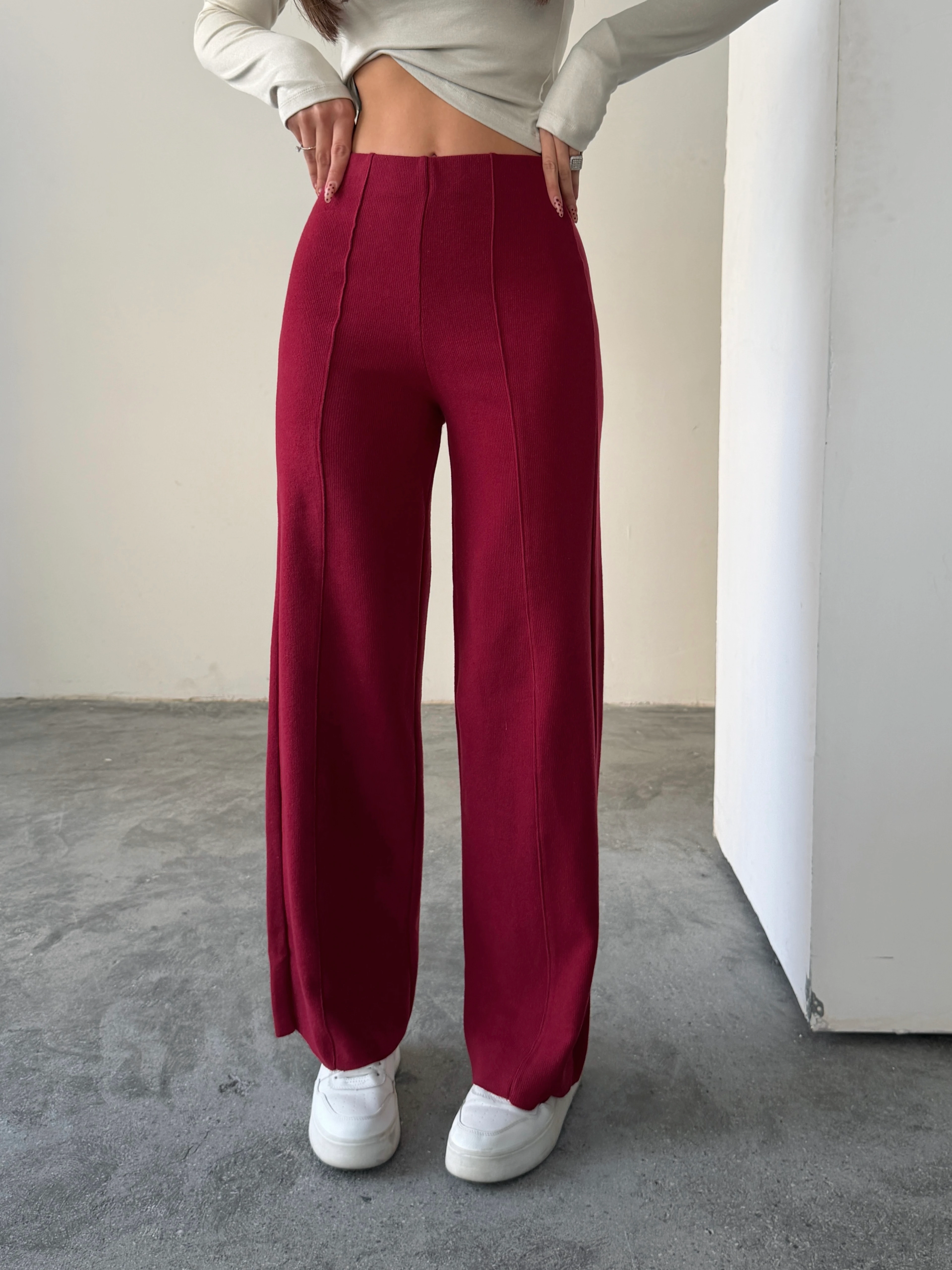 Çimalı Bel Lastik Selanik Pantolon - Bordo