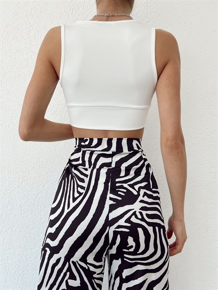 Derin V Yaka Croptop Beyaz