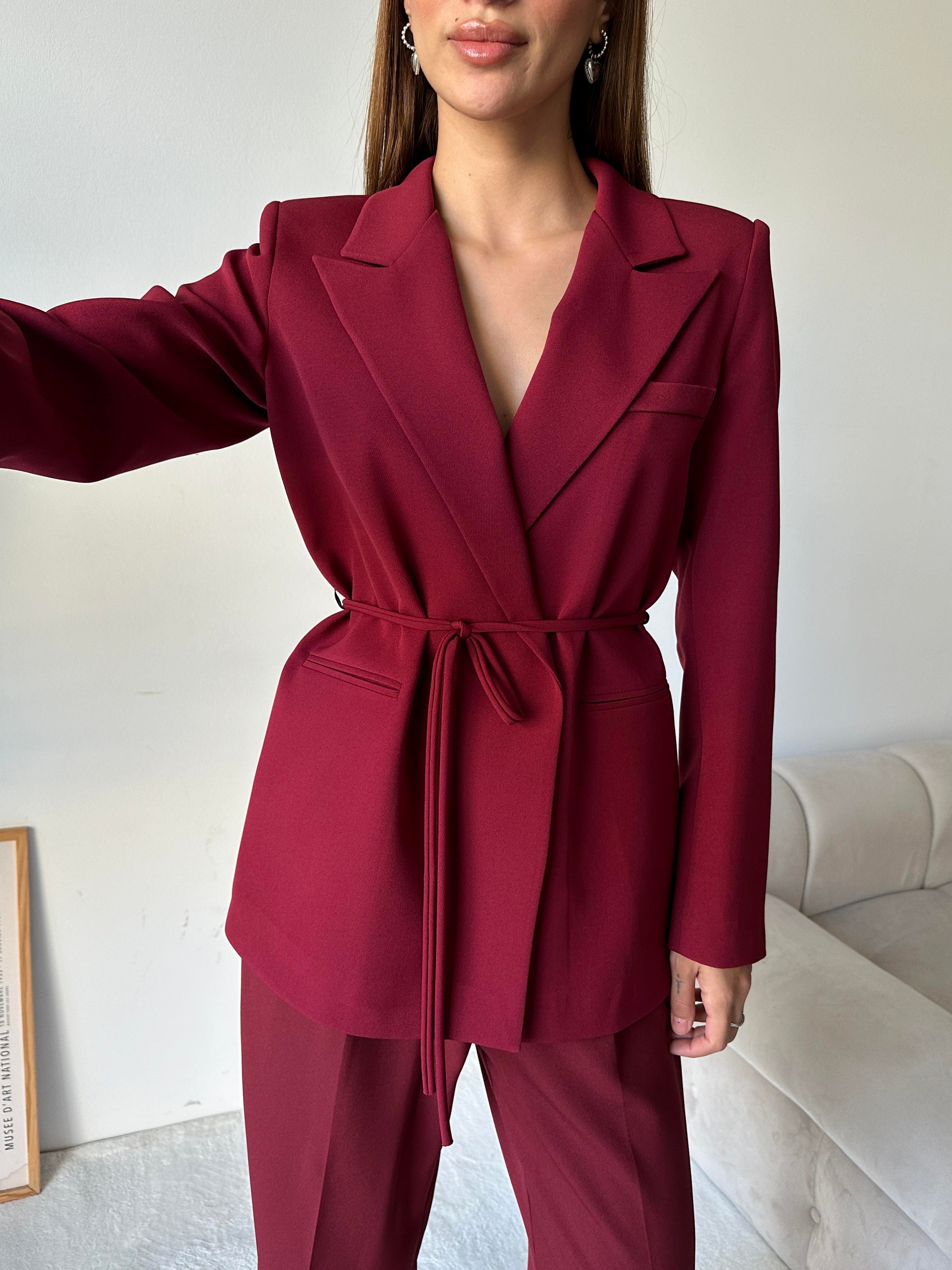 Bağlamalı Blazer Ceket Bordo