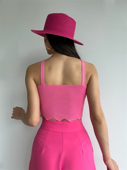 Çapraz Detay Triko Bluz Pembe