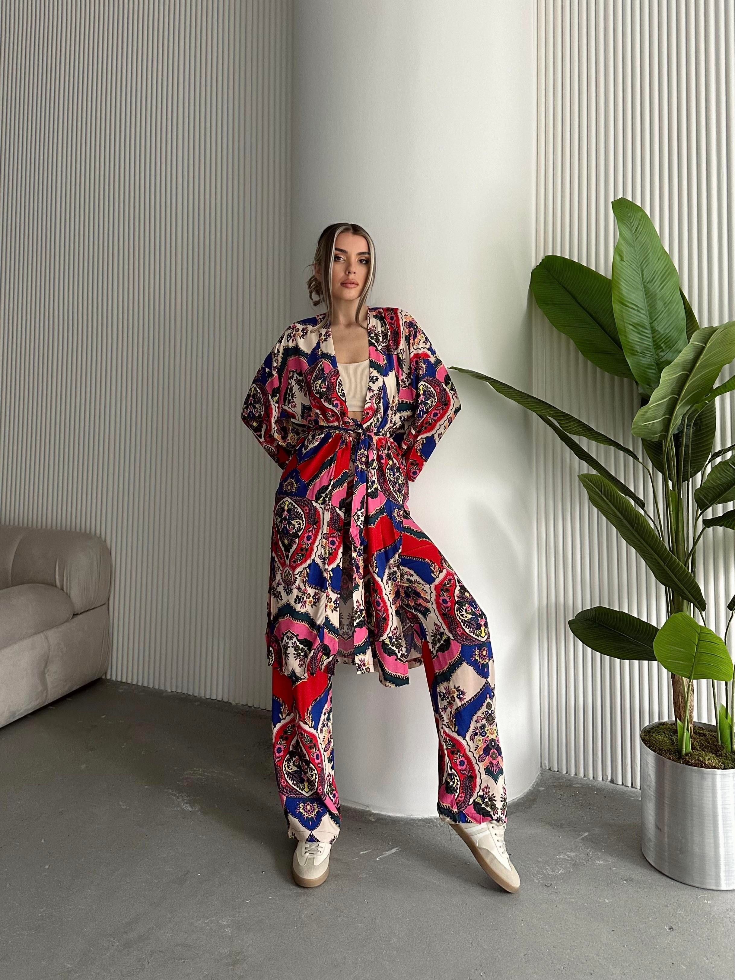 Etnik 2’li Kimono Takım Mavi