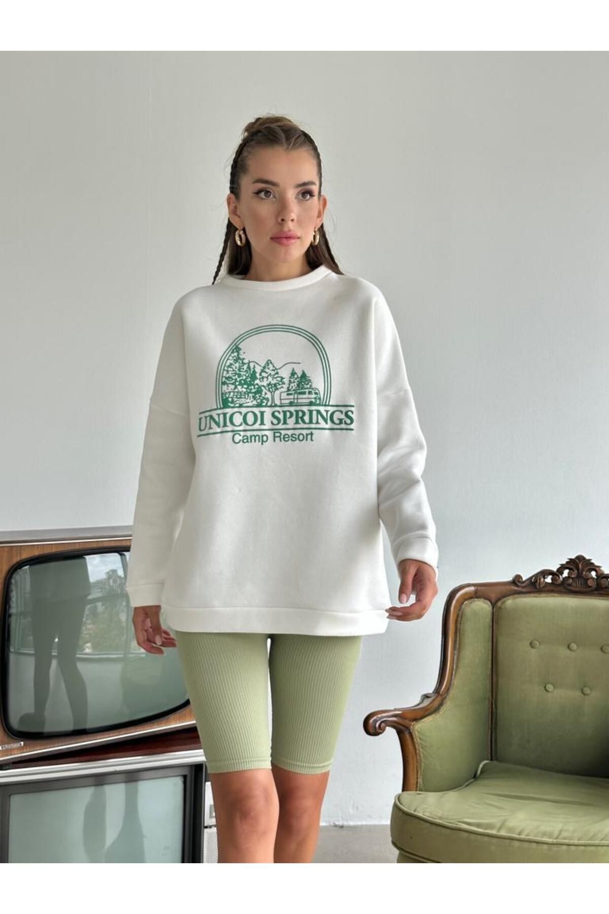 Unicoi Springs Üç İplik Oversize Sweat Beyaz