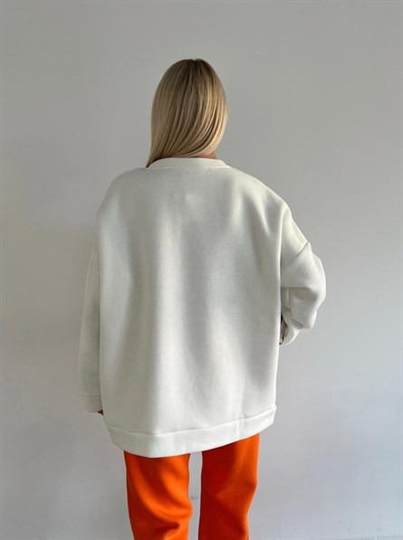 Nothing Baskı 3 İplik Şardonlu Sweatshirt Beyaz