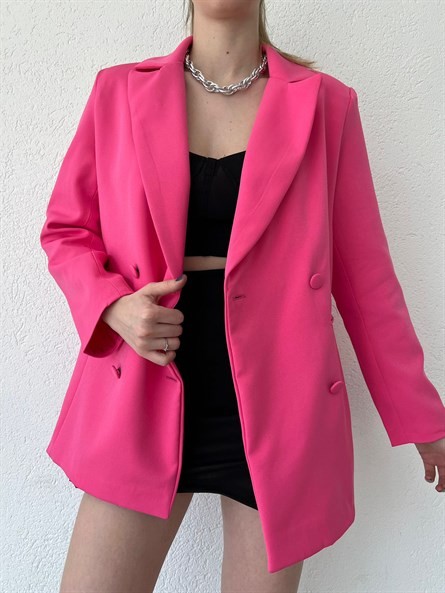 4 Düğme Kruvaze Blazer Ceket Fuşya