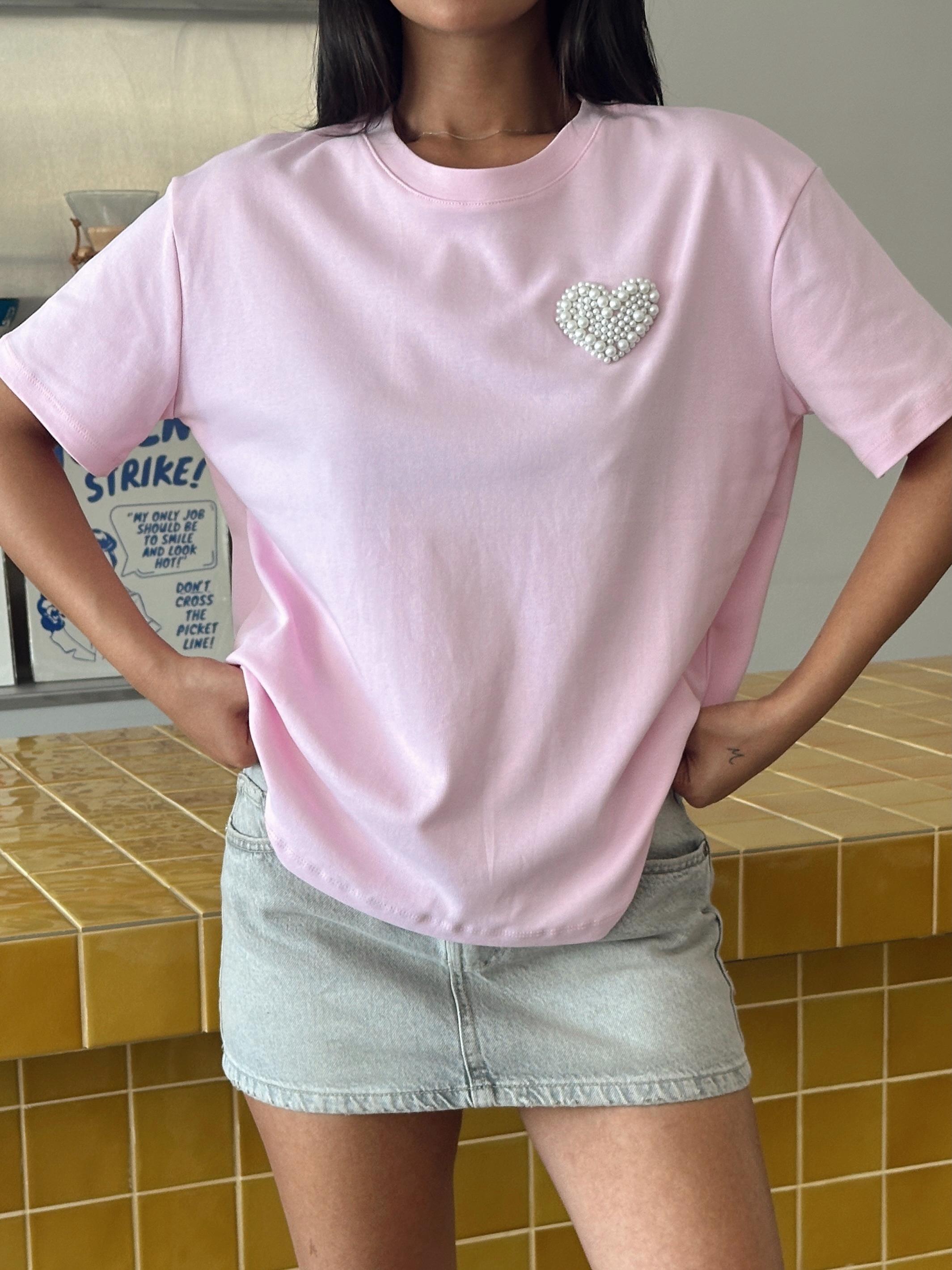 İnci Detay Oversize Basic - Pembe