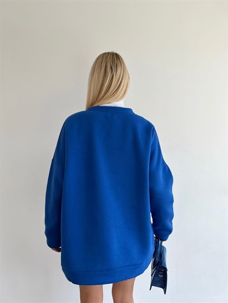 Victory Süzene Nakış Oversize Sweatshirt Mavi