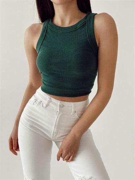 Halter Yaka Fitilli Crop Petrol Yeşili