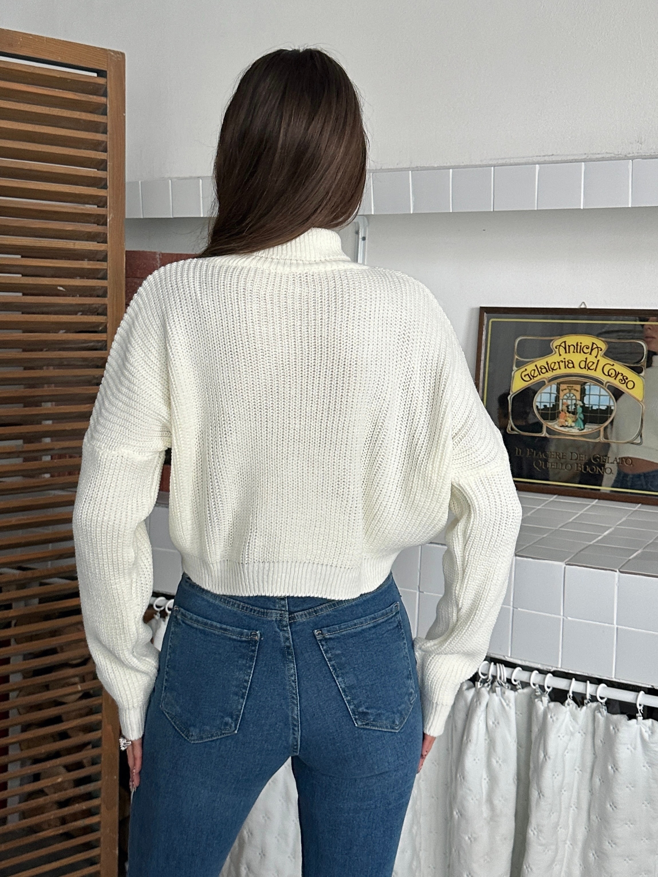 Boğazlı Crop Kazak - Ekru