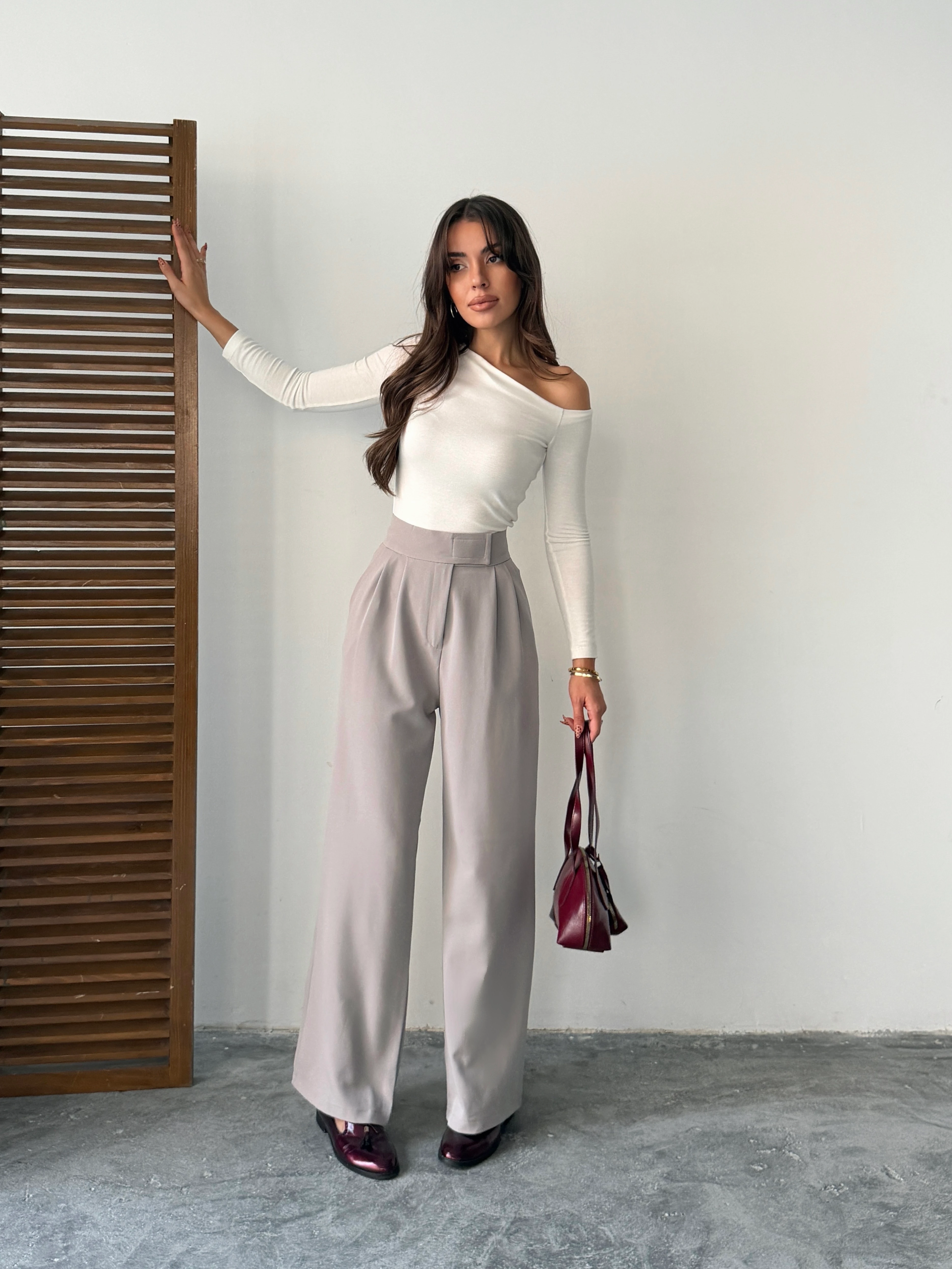 Bel Cırtlı Palazzo Pantolon  - Gri