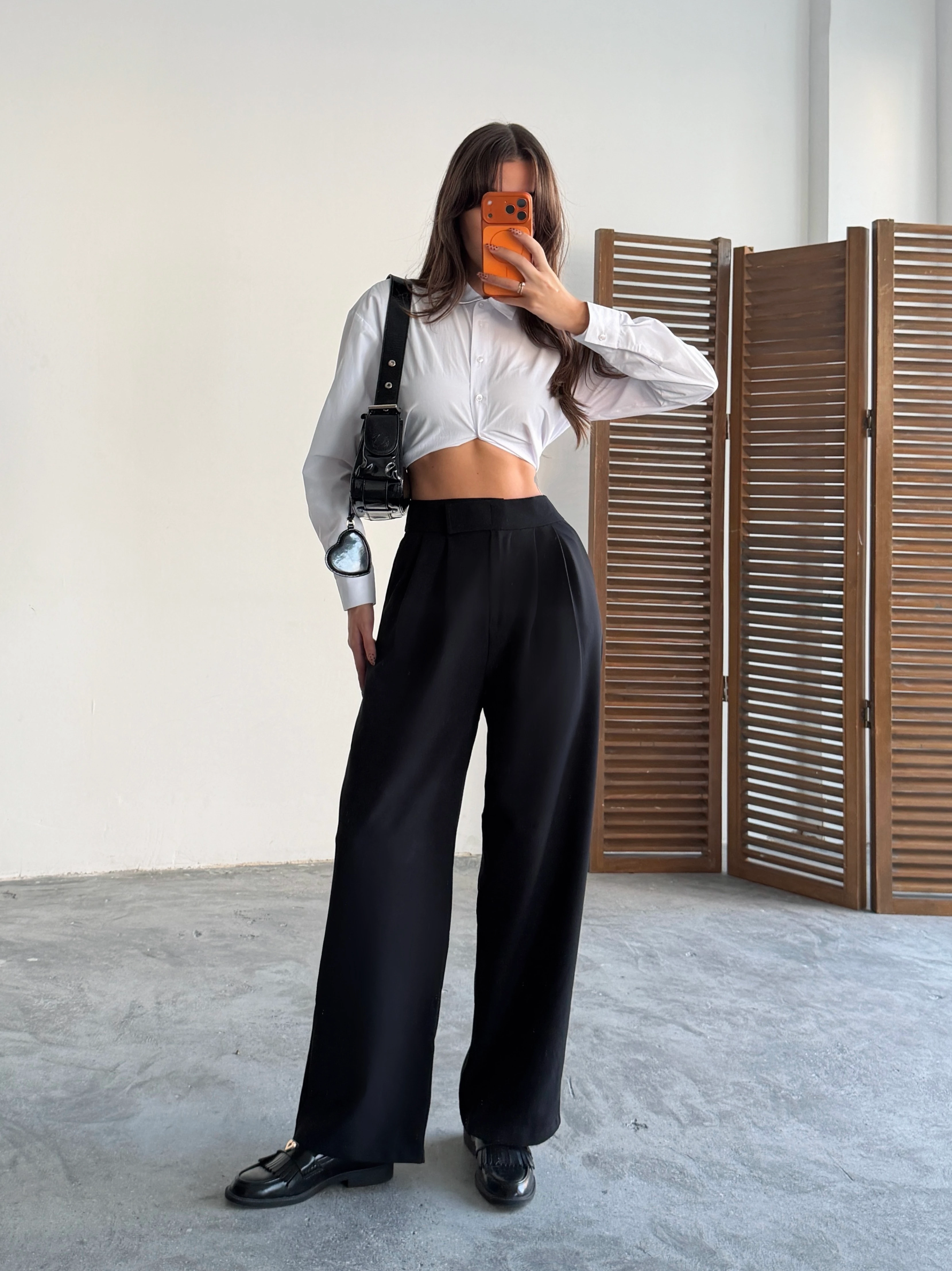 Bel Cırtlı Palazzo Pantolon  - Siyah