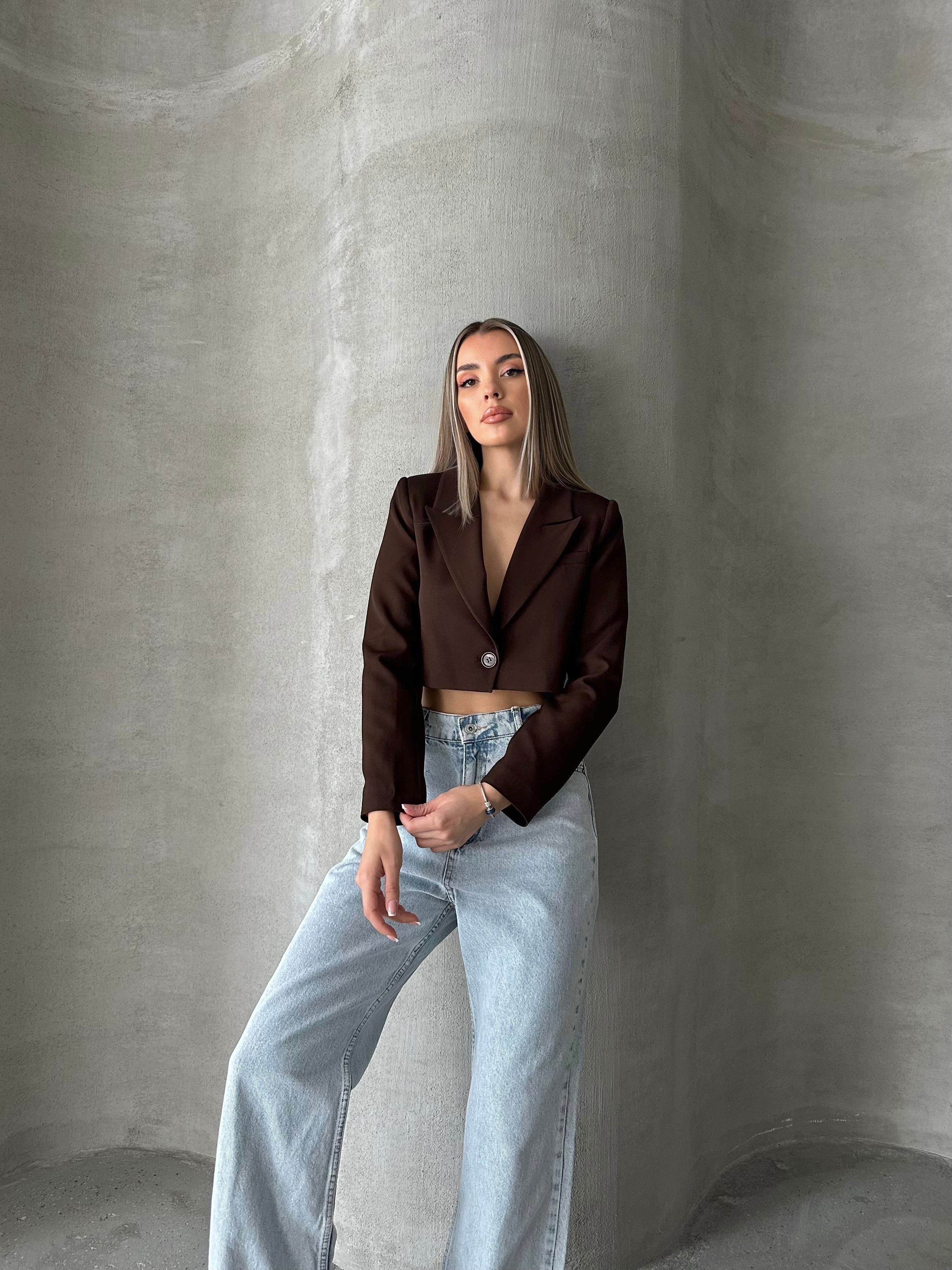Double Crop Ceket Kahverengi
