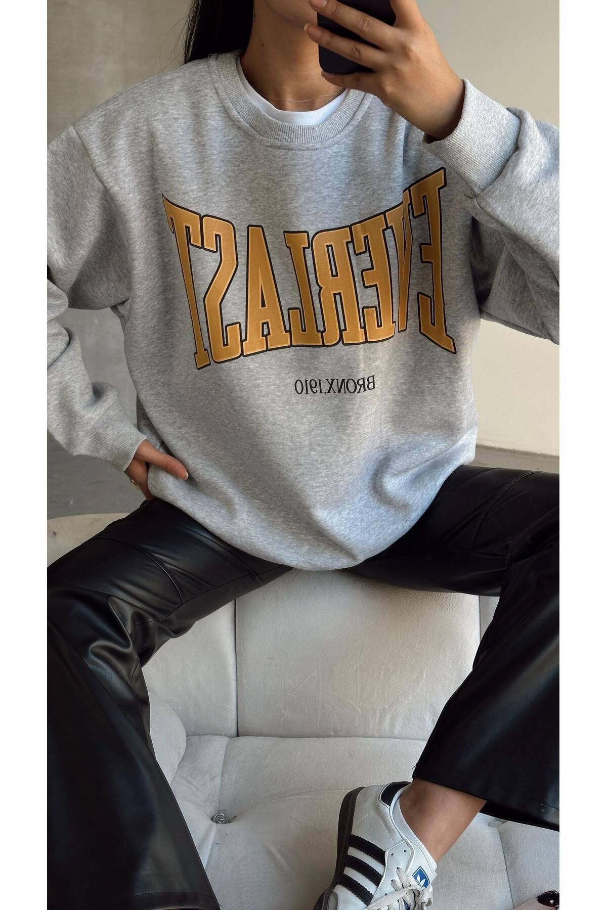 Everlast Baskı Sweat Gri Melanj