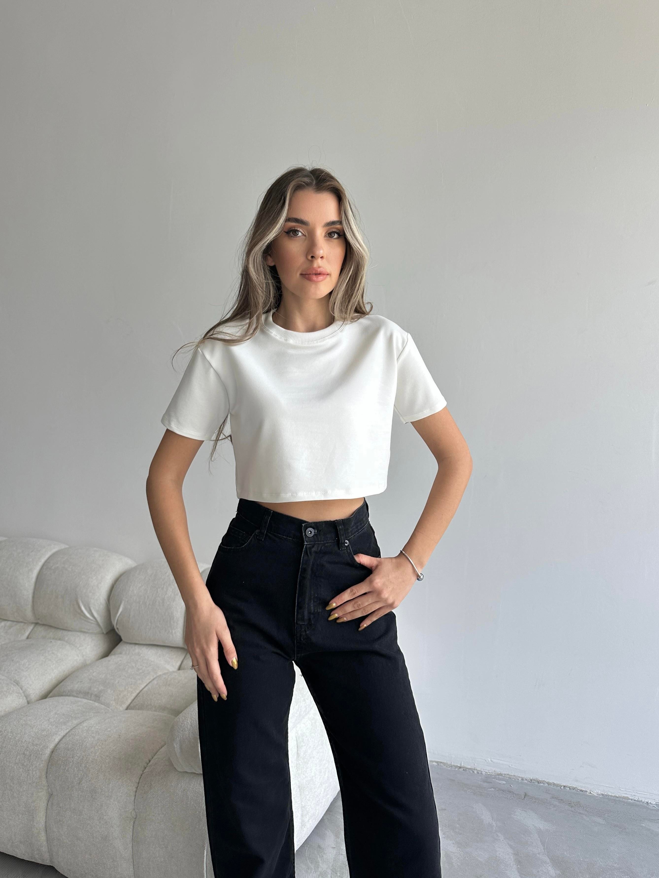 Bella Oversize Crop Tshirt Beyaz