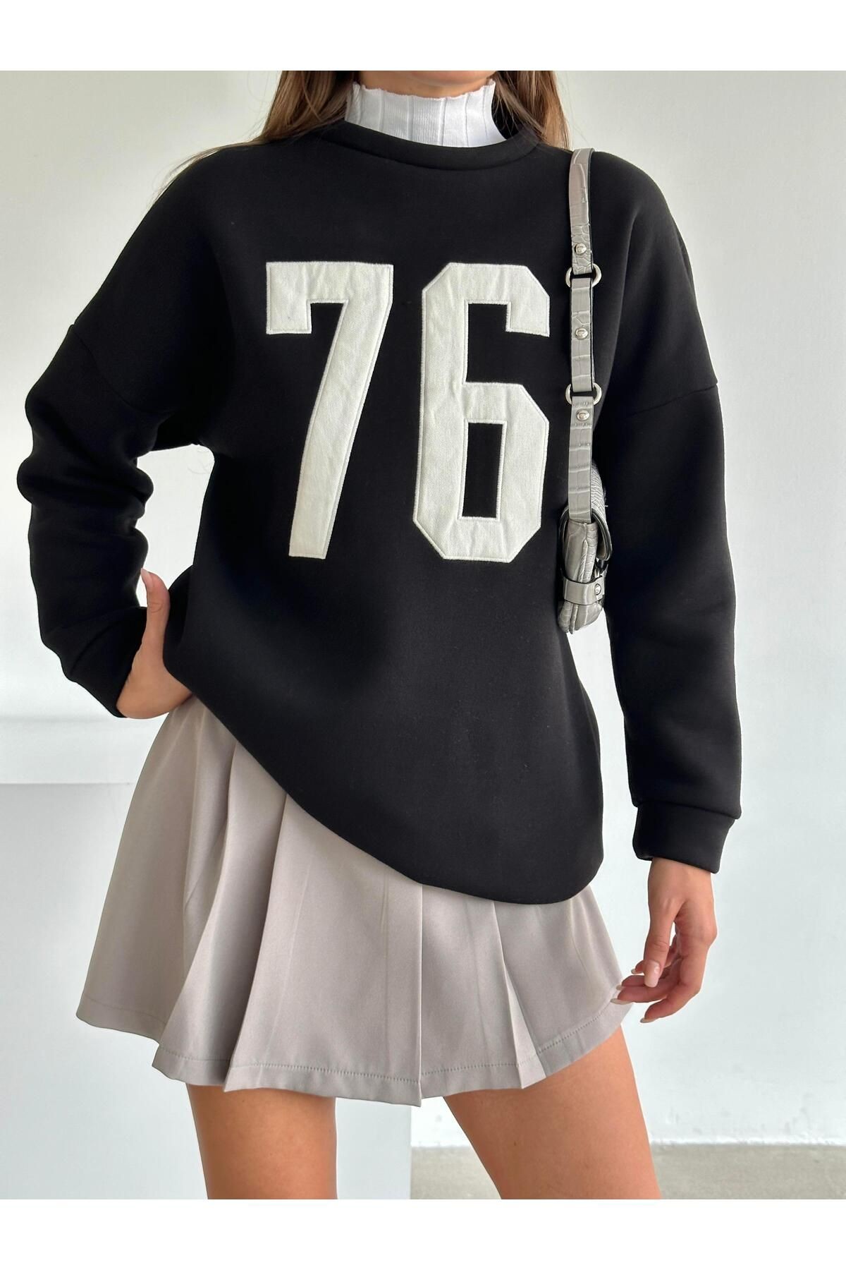 Seventy Six Baskı Sweat Siyah