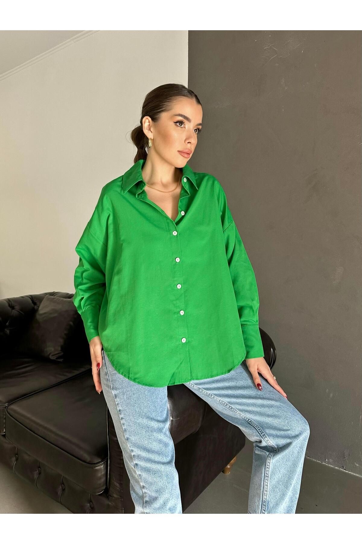 Basic Oversize Gömlek Yeşil