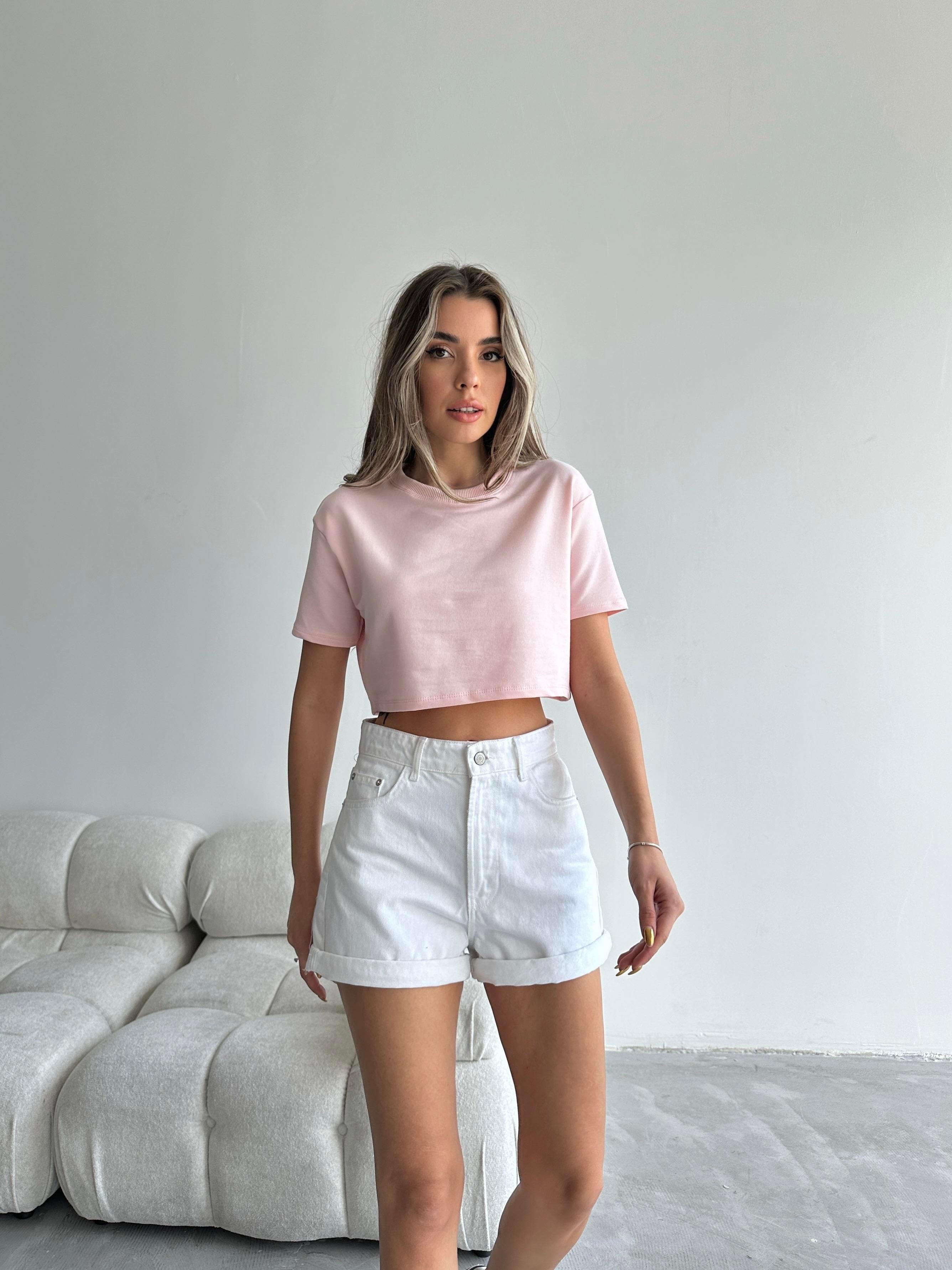 Bella Oversize Crop Tshirt Pembe