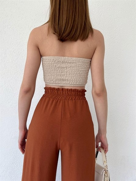 Drapeli Gofre Straplez Crop Bej