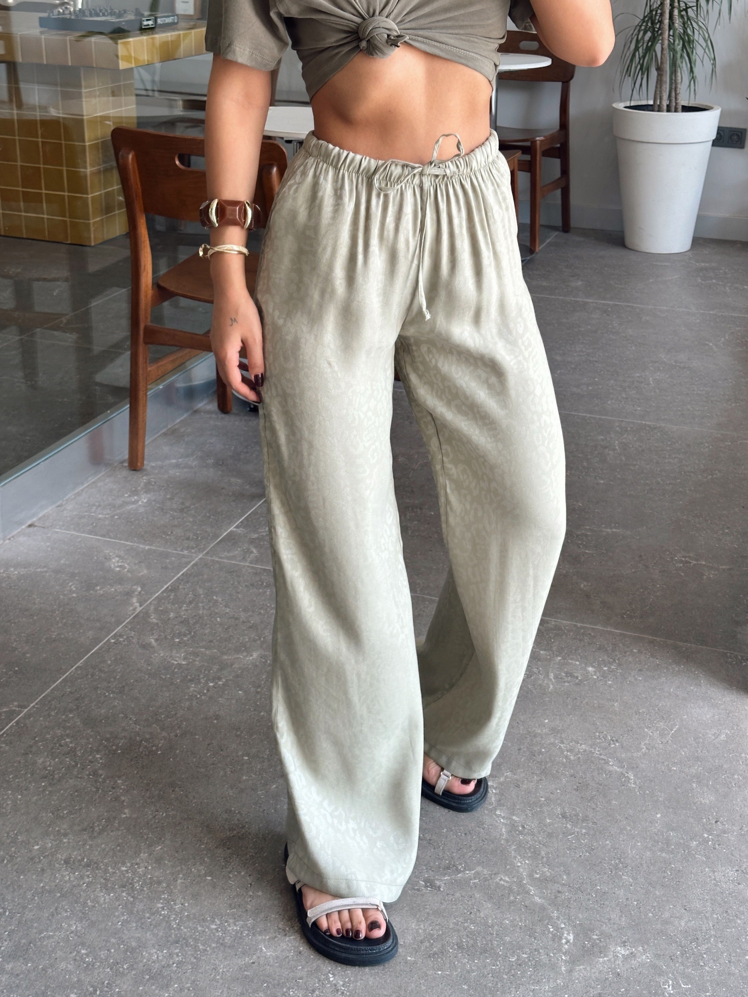 Desenli Parlak Pantolon - Mint