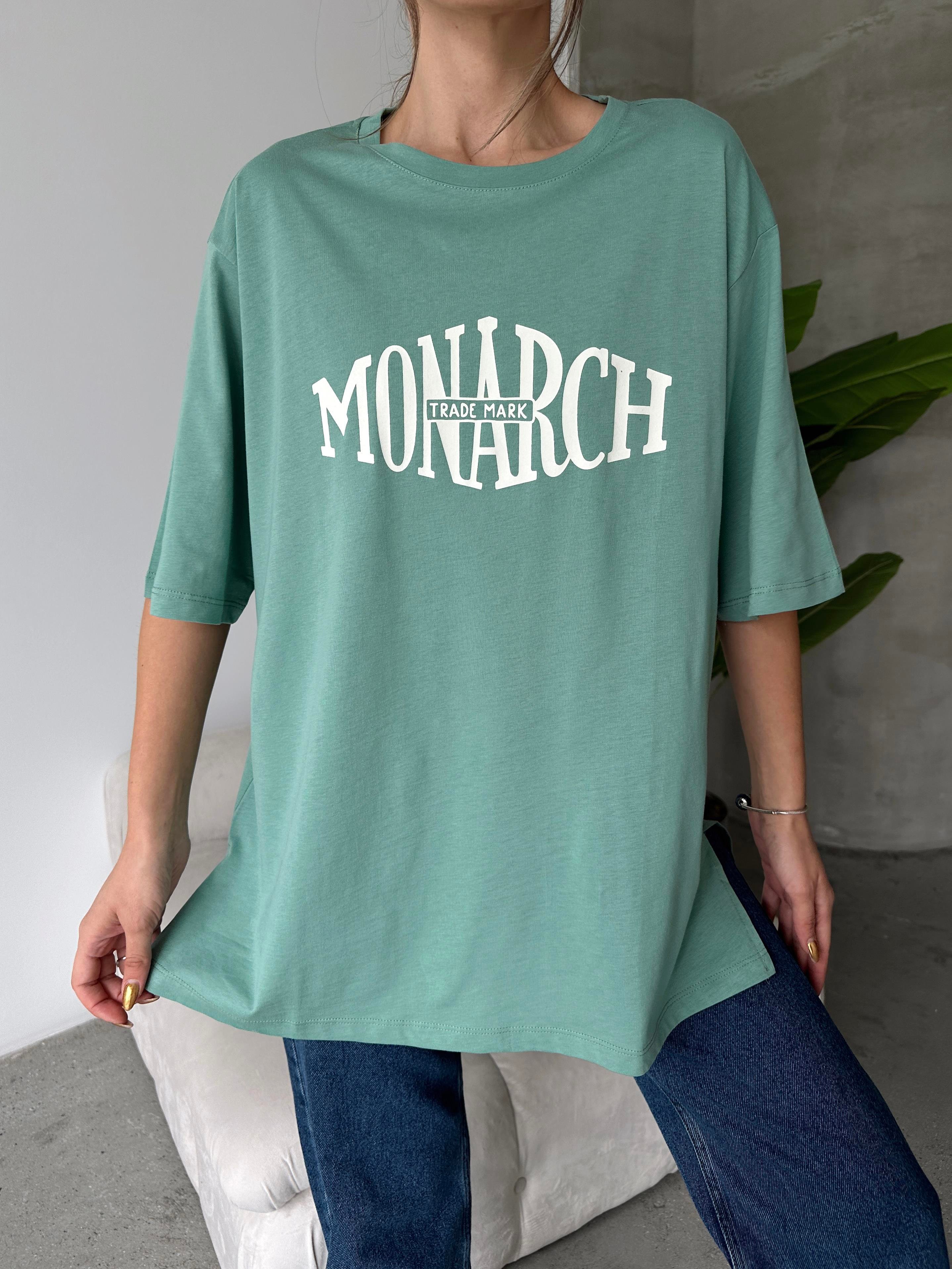 Yan Yırtmaç Oversize Monarch T-shirt Mint