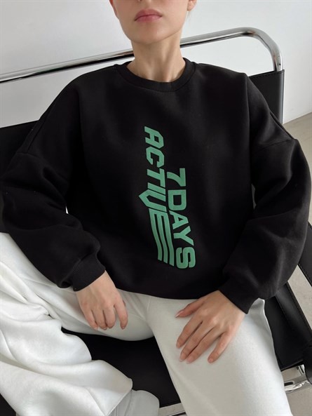 Active 3 İplik Şardonlu Oversize Sweatshirt Siyah