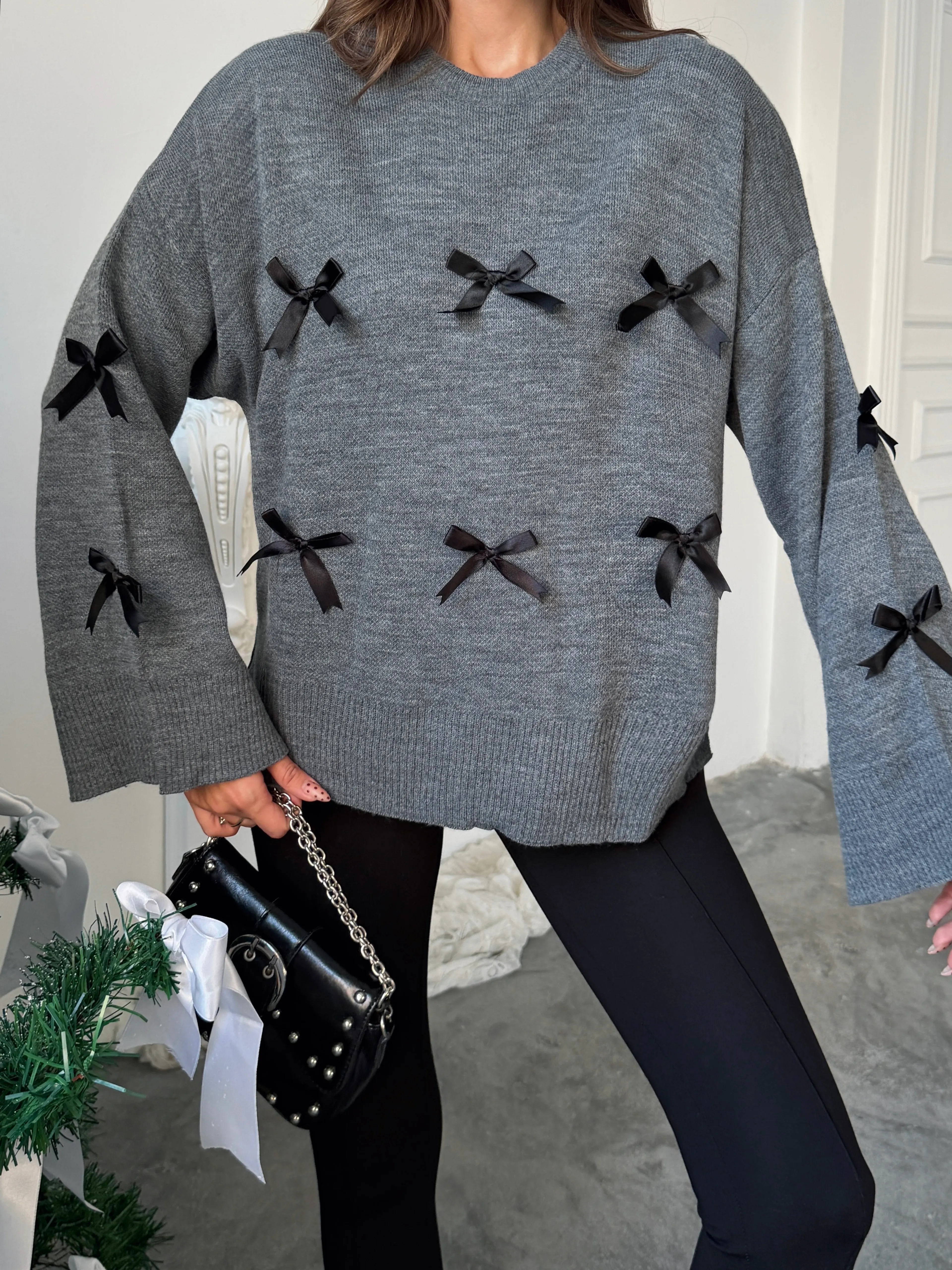 Fiyonk Detay Kazak - Gri