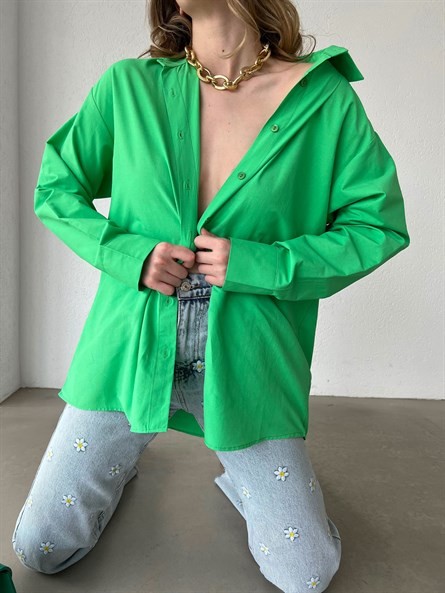Oversize Poplin Gömlek Yeşil