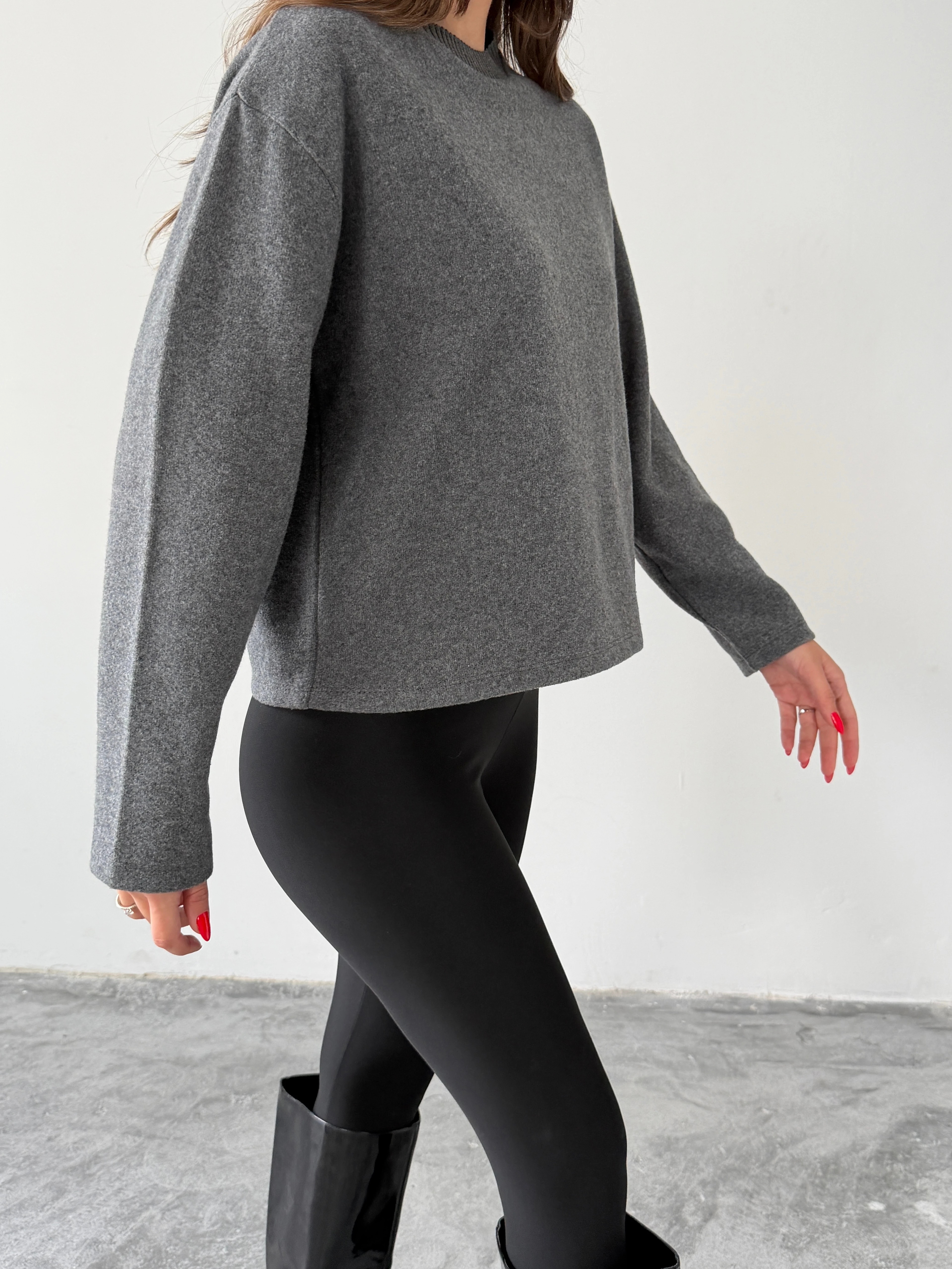 Yaka Ribana Detay Sweat - Füme