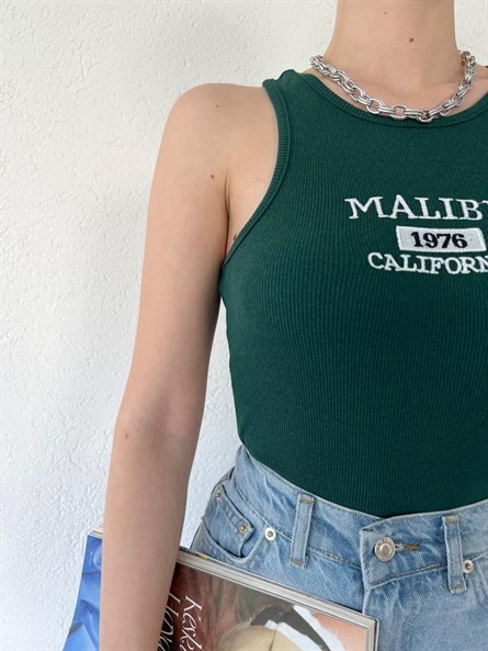 Halter Yaka Malibu Fitilli Crop Koyu Yeşil