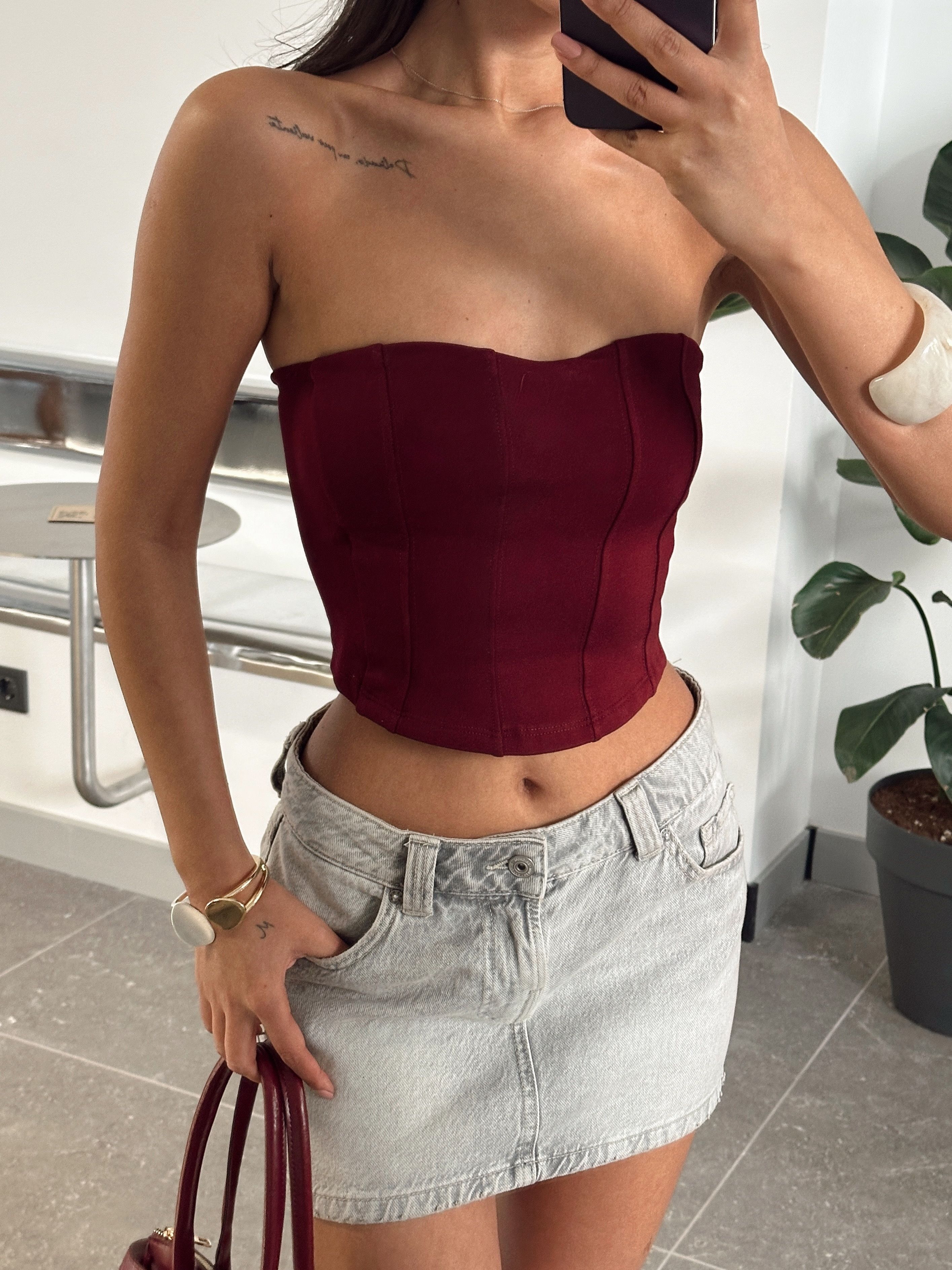 Straplez Crop - Mürdüm