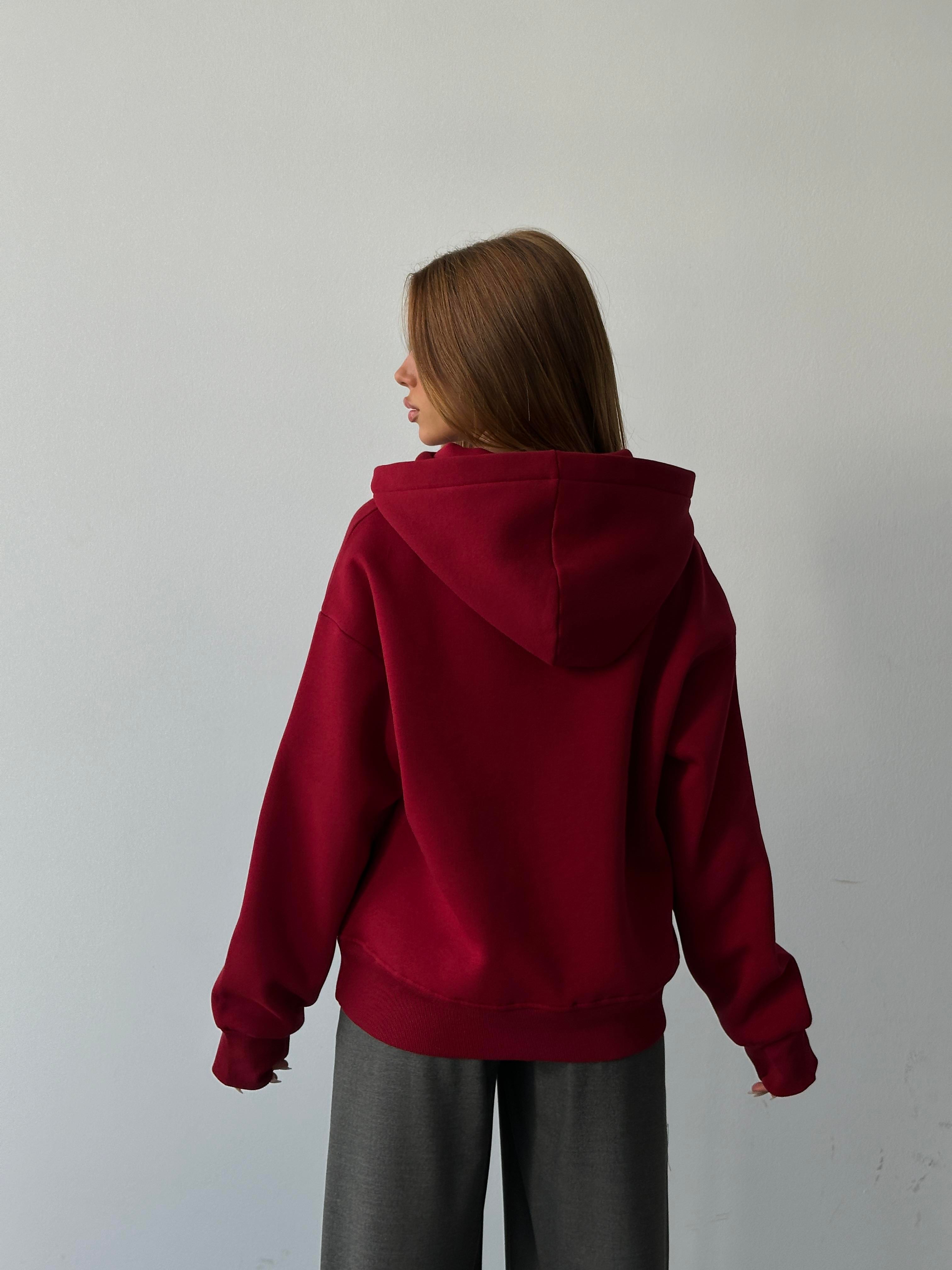 Kapüşonlu Sweatshırt Bordo