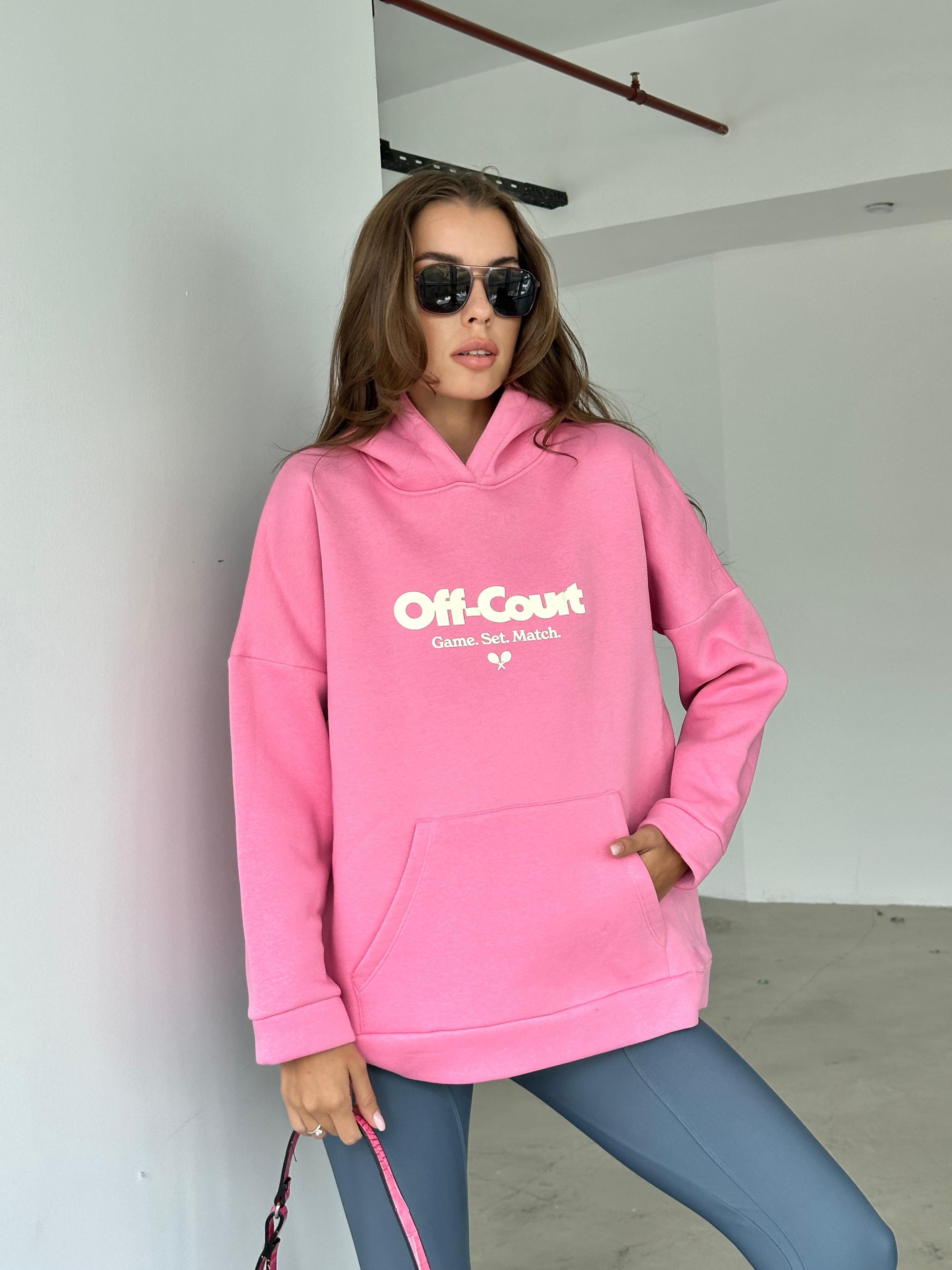 Off Court Baskı Kapüşonlu Sweat Pembe