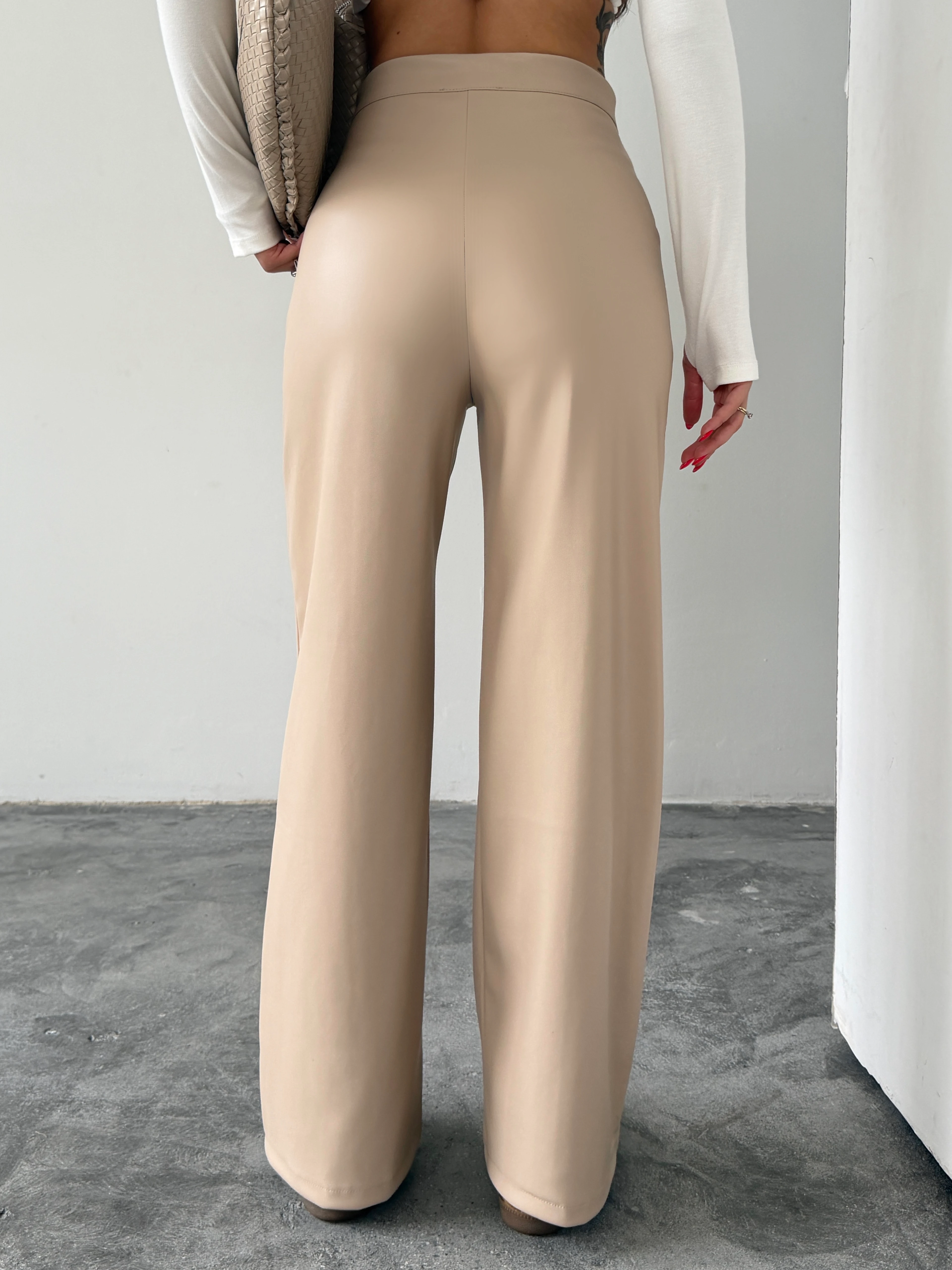 Çımalı Deri Palazzo Pantolon  - Taş