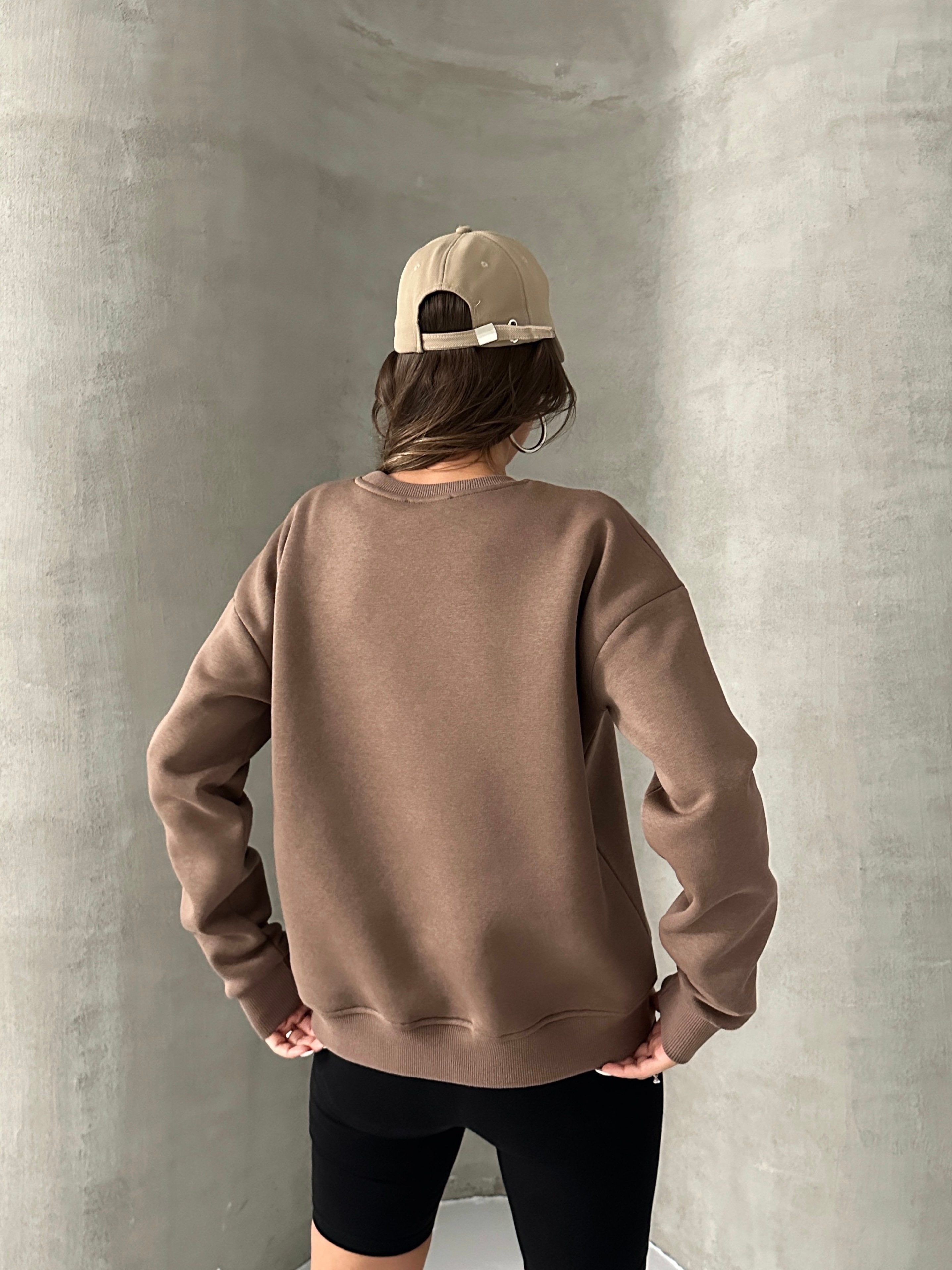 Düz Basic Sweatshırt - Kahve