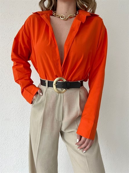 Oversize Poplin Gömlek Turuncu